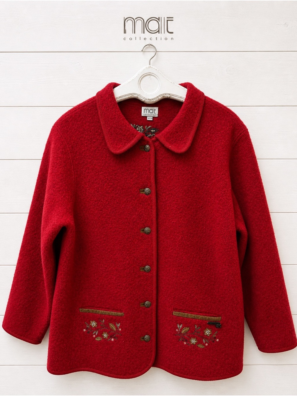 MAT Red Boiled Wool Embroidered Jacket XL/TG